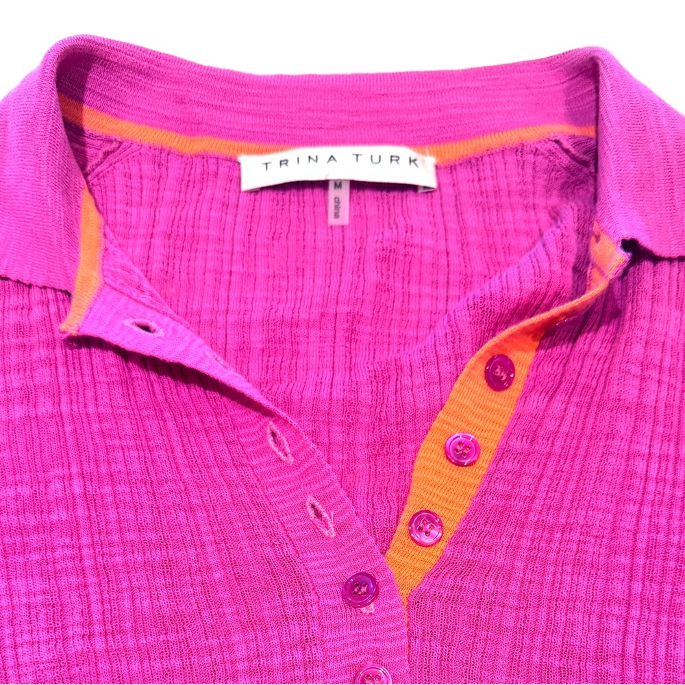 Trina Turk Magenta Polo with Orange Trim - Picture 2 of 6